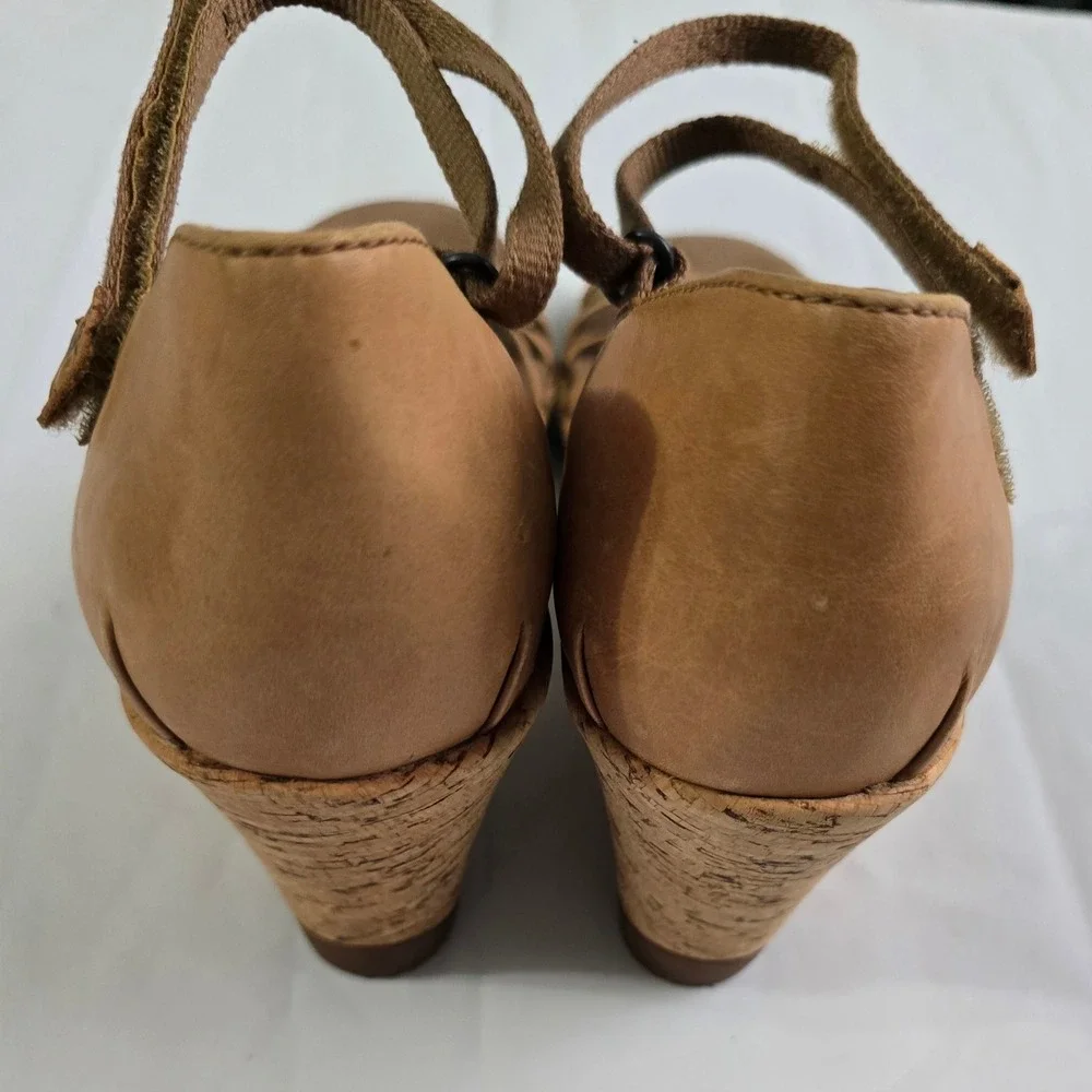 Teva Riviera Stitch Leather Cork Wedge Sandals Tan Brown 1002021 Womens 9